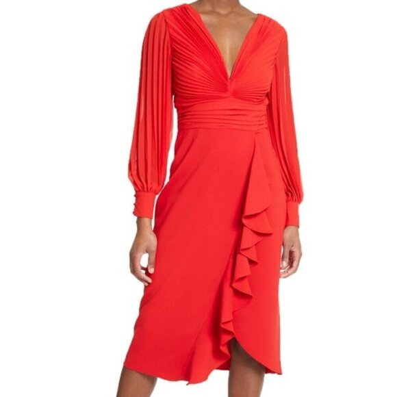 NWT Badgley Mischka  Wrap-Look Ruffle Day Dress Size 8 - Picture 1 of 10